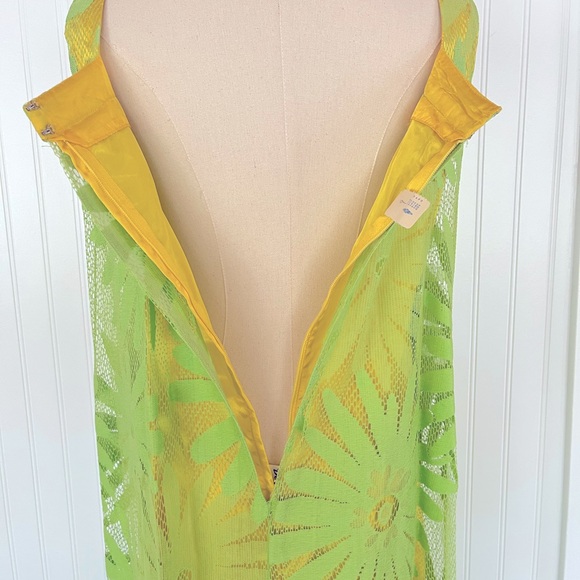 Vintage 60's Lime Green Floral Trapeze Mesh Lace Shift Dress Mod Flower Power - Picture 13 of 16